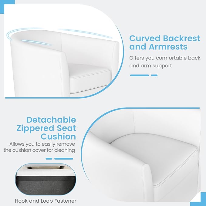 Giantex Swivel Small Accent Chair with Ottoman Modern Barrel Club Chair w/Footrest Curved Backrest &amp Armrests Removable Seat Cushion Swivel Single Sofa Arm Chair for Living Room Bedroom(Cream