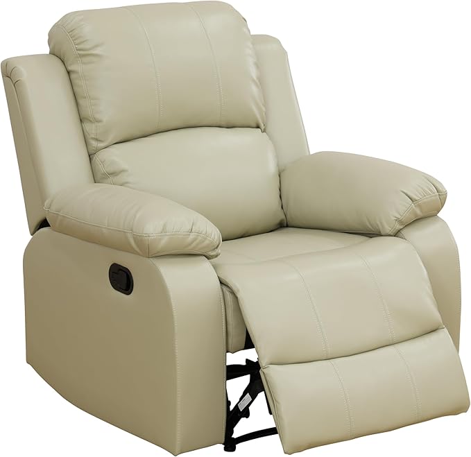 Manual Leather Recliner Chair Sofa for Living Room35 Ergonomic Reclining Chair with 10 Arm/Upholstered Seat/Metal FrameModern Single Couch for Rv Sofa/Home Theater Seating/Office(Beige)
