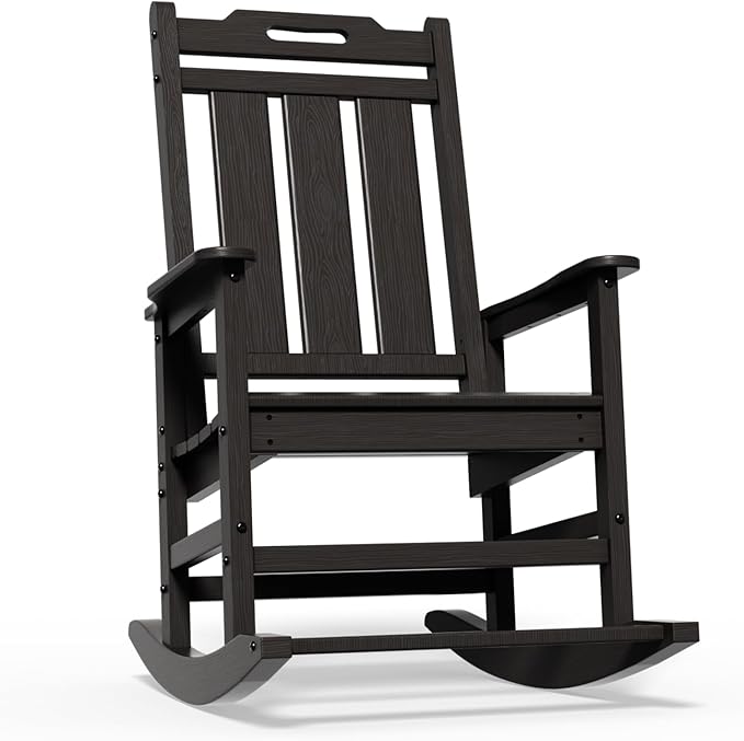 Rocking Chair Outdoor Rocking Chair for Adults HDPE Outdoor Chairs with Footboard All Weather Resistant Porch Rocker Black