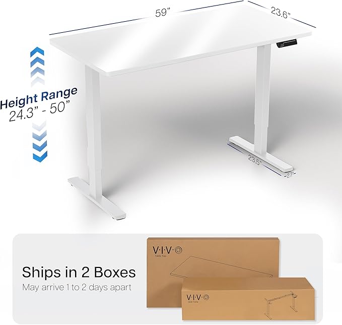VIVO Electric 60 x 24 in Dual Motor Sit Stand Desk Memory Height Adjustment 2B Series White Dry Erase Top White Frame DESK-KIT-2W6WE