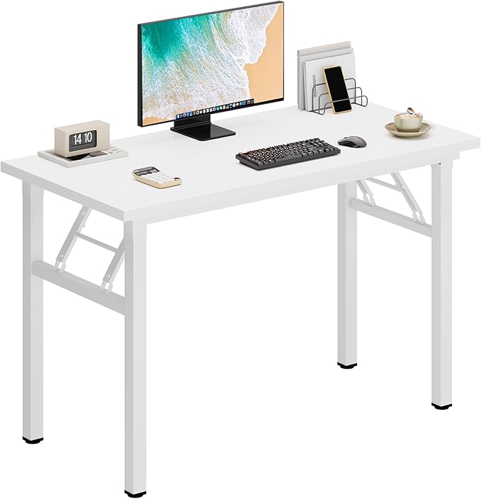 sogesfurniture 39.4 inches Foldable Computer Desk No Assembly Small Collapsible Table Workstation for Home Office Portable Folding Study Table Writing Gaming Desk for Small Spaces White