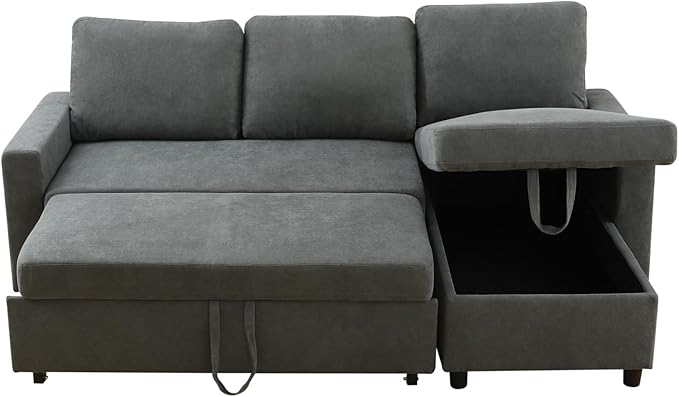 FONTOI Sofa Bed Pull Out Couch Convertible Sectional Sleeper Sofa with Storage Chaise Modern Lounge L Shaped Couch Bed for Living Room Bedroom Small Spaces Grey