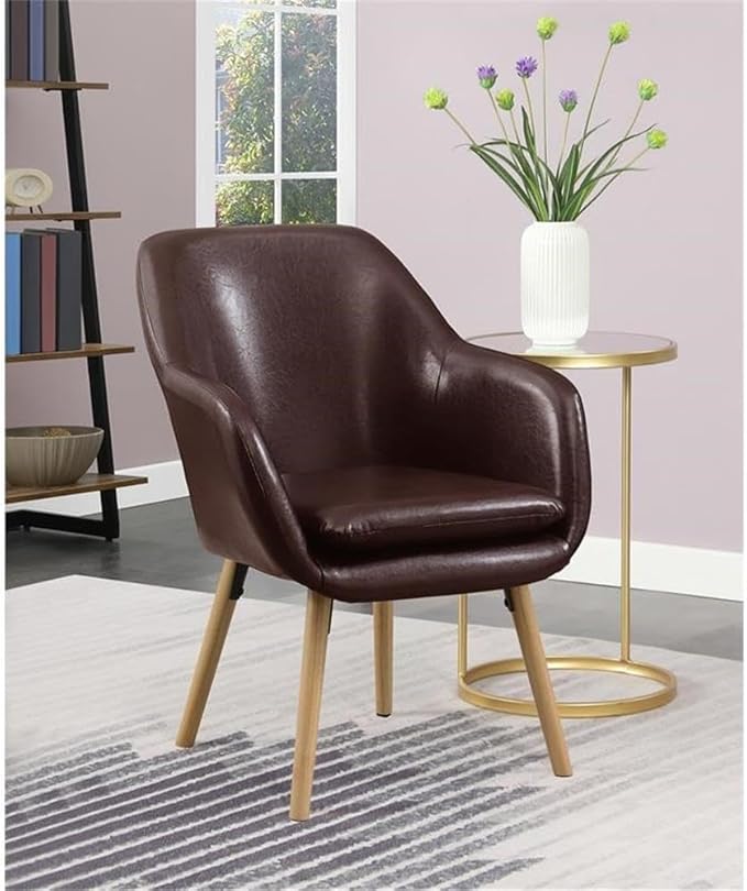 Pemberly Row Modern Accent Chair Espresso Faux Leather Finish Solid Red Oak Legs Detachable Foam Cushion 25.25 x 26.75 x 33.5 in Comfortable Living Room or Office Seating