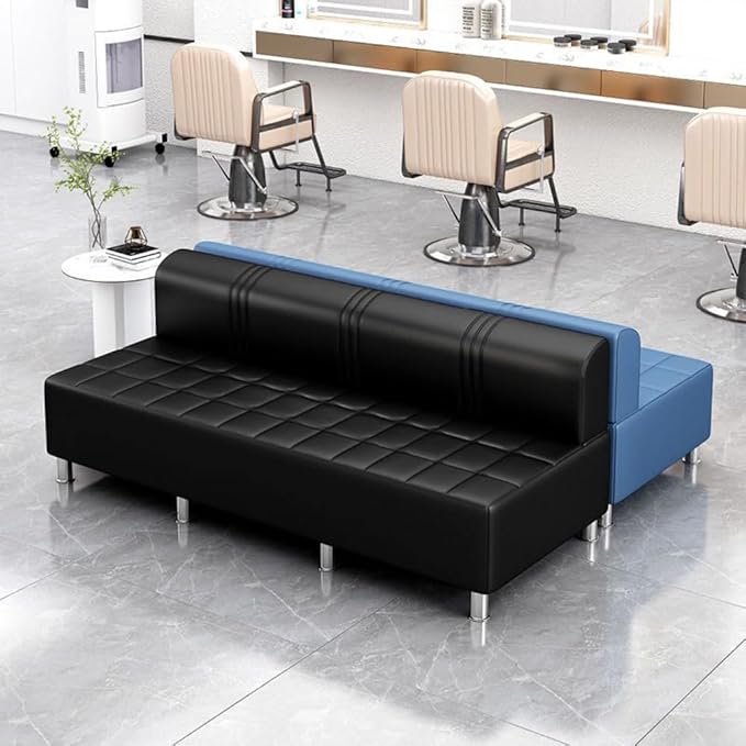 LITFAD Barber Shop Sofa Waiting Chair Modern Leisure Sofa for The Parlor Bedroom Leather Cushioned Couch Blue 67 L x 21.5 W x 23.5 H