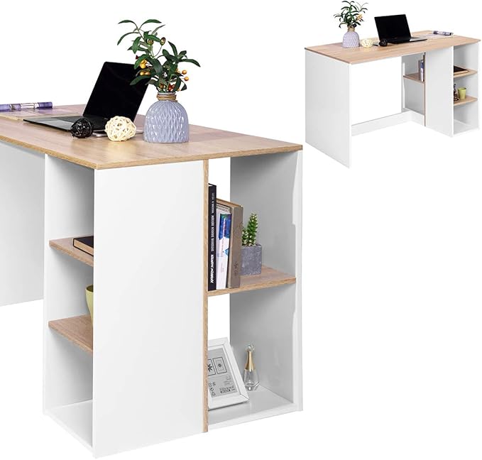 47.2 Computer Desk with 5 Storage Shelves Modern Study Writing Desk for Small Spaces Gaming Desk Multipurpose Student Learning Table Workstation for Home Office Easy Assembly (Oak White)