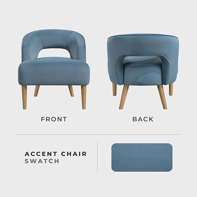 Lexicon Accent Arm Chair Modern Comfy Velvet Accent Chair Open Back with Solid Wood Legs for Living Room/Bedroom/Office/Waiting Room Blue