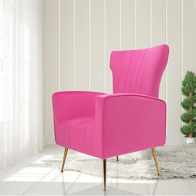 Velvet Accent Chair Wingback Arm Chair with Gold Legs Upholstered Single Sofa for Living Room Bedroom