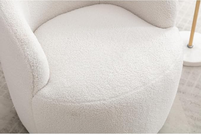 Teddy Fabric Swivel Accent Armchair Barrel Chair with Black Powder Coating Metal Ring Ivory White 360° Swivel Indoor Living Room Decor Durable Upholstered