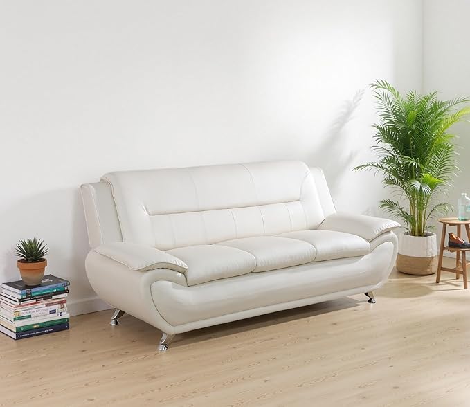 Leather Couch SetCream Sectional Sofa for Living Room Furniture Sets3 Seater Couch for Living Room/Office/Bedroom/Apartment