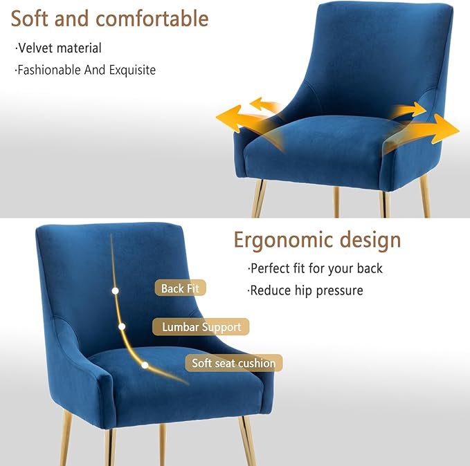 Dining Chairs Set of 6 Modern Velvet Dining Room Chairs with Gold Legs Upholstered Accent Chairs for Living Room/Restaurant/Study Room(Navy)
