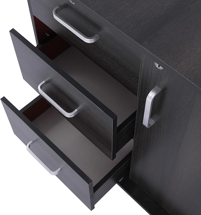 Mobile File Cabinet with Lock 3-Drawer Storage Cabinet with Door and 2 Open Compartments 39.4 Inch Top Rolling Office Cabinet for Home Office Study School (Black)