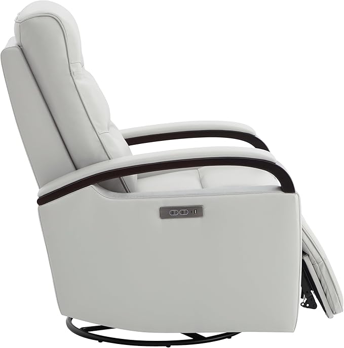CHITA Genuine Leather Power Swivel Glider Rocker Recliner FSC Certified Mid Century Modern Recliner Chair for Adults Adjustable Power Headrest for Nursery and Living Room Creamy Grey