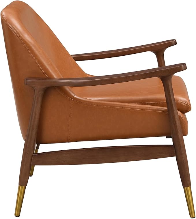 Modern PU Leather Accent Chair Lounge Chair Armchair Comfy Side Chair Single Sofa Chair with Wooden Legs for Living Room Bedroom Reading Room