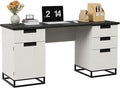 IDEALHOUSE Farmhouse Executive Desk 59 Computer Desk White Home Office Desks with File Drawer and Storage Cabinet Wood Writing Desks for Home Office Bedroom White+Black