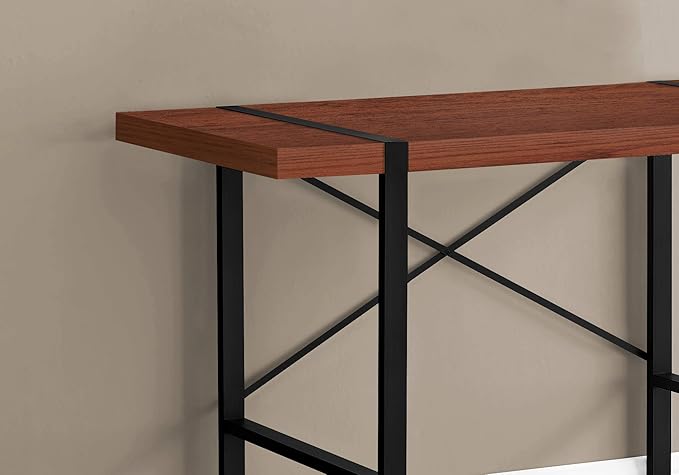 Penau Modern Cherry Wood Computer Desk for Home Office Sturdy Black Metal Base 49 Inches Long Versatile Design Industrial Style