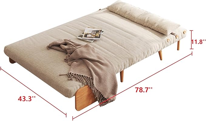 JASIWAY Convertible Chair Bed Sleeper 3-in-1 Futon Sofa Bed Chaise Lounge Couch Fabric Recliner for Small Space Apartment Beige (43.3)