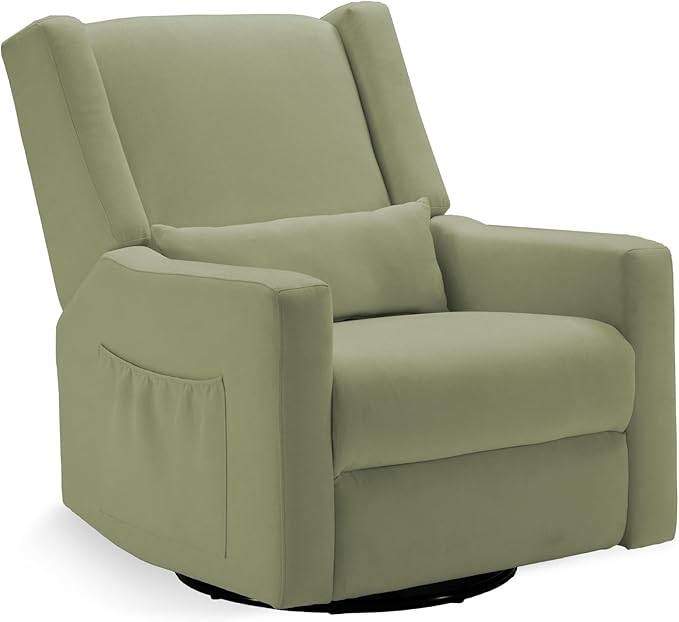 Tbfit 360° Swivel Recliner ChairNursery Rocking Chair with Lumbar Support for Bedroom Comfy Upholstered Armchair with Pillows &amp Footrest for Living Room (Hidden Ring Handle Green)