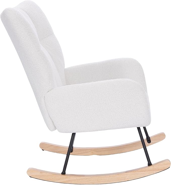 Modern Teddy Upholstered Nursery Rocking Chair for Living Room Bedroom(White Teddy)