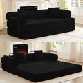 ijuicy 4-in-1 King Convertible Floor Sofa Bed w/ 2 PillowModular Sleeper Sofa/Folding Futon Couch Bed w/Cylindrical Backrest and Fixed FrameLounge CouchCorduroy Compression Sofas for Home-Black