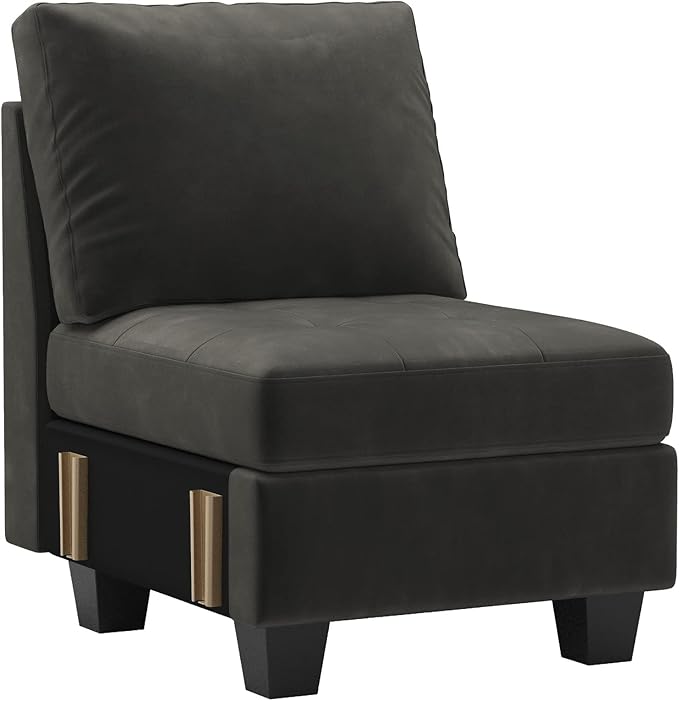 Belffin Velvet Single Seat Module for Modular Sectional Sofa Couch Accent Armless Sofa Couch Chair Modern Fabric Grey