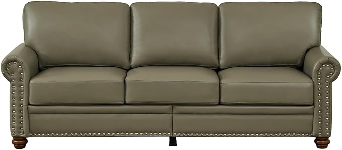 KEIKI 82.68 Chesterfield Sofa Retro Style Upholstered Faux Leather PU Couch with Storage Space Rolled Arm Nailhead for Living Room Bedroom Office Apartment Gray