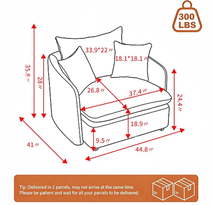 360 Degree Swivel Accent Chair Oversized 37.4 inch Extra Wide Barrel Swivel Chairs with Deep Seat for Living Room Club Reading Bedrooms (Chenille Brown)