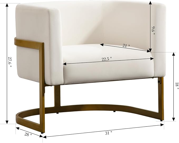 Modern Off-White Accent Chair Velvet Barrel Chair Padded Seat Upholstered Comfy Armchair for Reading/Living Room/Bedroom/Club Side Chairs with Luxury Gold Frame