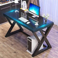 BINGTOO Computer Desk Glass Top Metal Frame 55.1 Home Office Desks &amp Workstation Modern Office Writing Gaming Study Work Glass Computer Table Desk
