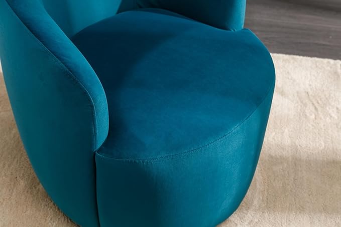 Swivel Barrel Accent Chair Velvet 360° Swivel Chair Small Leisure Chair Single Sofa Chair with Metal Swivel Base for Living Room Hotel Bedroom Office Coffee Shop (Teal + Velvet)