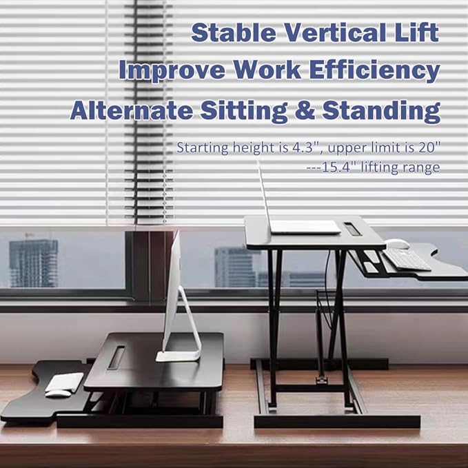 Standing Desk Converter 32 Inch Height Adjustable Sit-Stand Workstation Dual Monitor Riser with Wide Keyboard Tray - Office &amp Home Use Black (Black)