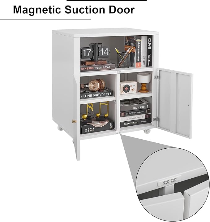2-Door File Cabinet Lateral Mobile Filing Under Desk Storage Organizer with Wheels Printer Stand &amp Open Storage Shelves for Home Office Organization White