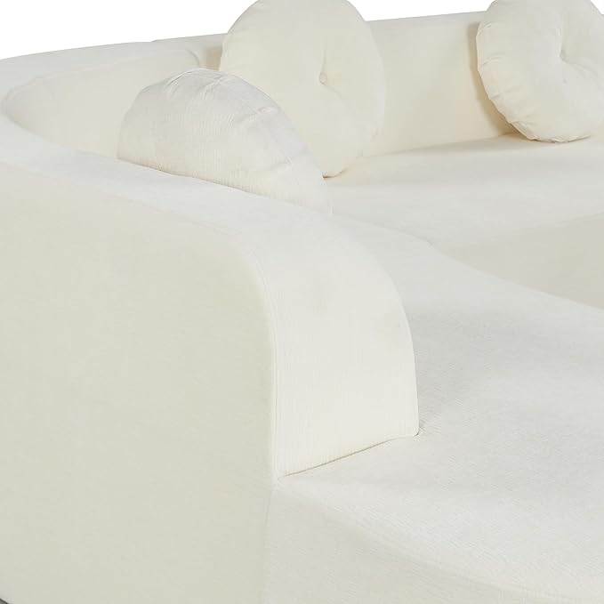 122'' Sectional SofaExtra Large Sofa with Soft Fabric Upholstery Elegant Curved Design with Three Round Cushions High-Resilience Foam for Ultimate ComfortBeige