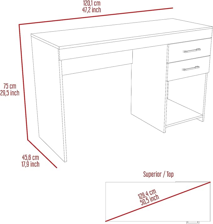 Penau Light Grey Multipurpose Computer Desk with 2 Drawers and Open Shelf Ideal for Home or Office 47.2 Inchs Wide 17.9 Inchs Deep