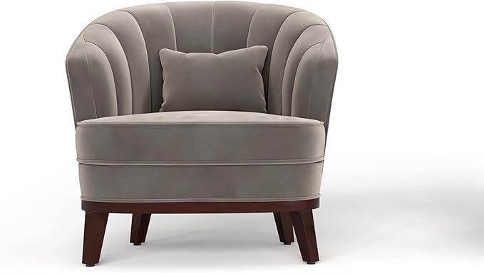 AC Pacific Ava Modern Barrel Accent Chair Upholstered Lounge Armchair with Curved Backrest Channel-Tufted Details Soft Seat Cushion &amp Throw Pillow for Living Room or Bedroom Grey