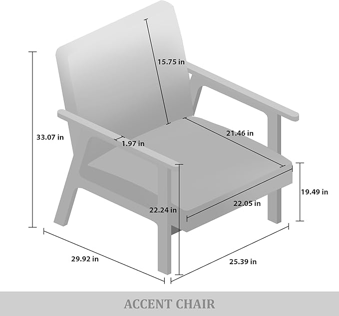 Mid-Century Modern Accent Chair Linen Upholstery Wooden Armrests Cushioned Seat Easy Assembly Charcoal Grey