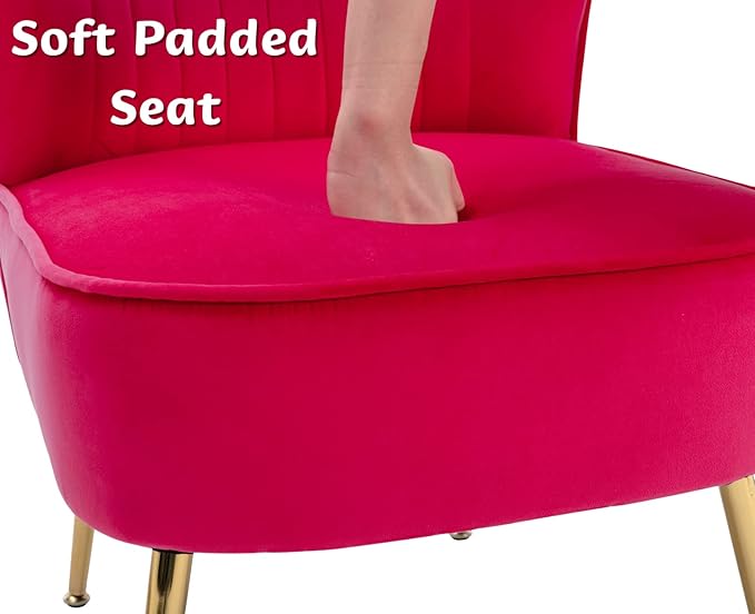 CIMOTA Velvet Accent Chairs Set of 2 Modern Armless Slipper Wingback Single Sofa Side Chair Comfy Corner Chair with Golden Legs for Living Room Bedroom Rose Red