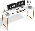 63 Inch Large Computer Gaming Desk Modern Simple Style Office Computer Table for Bedroom Writing Work Study Table with Metal Frame for Home Office Large Legroom Gold