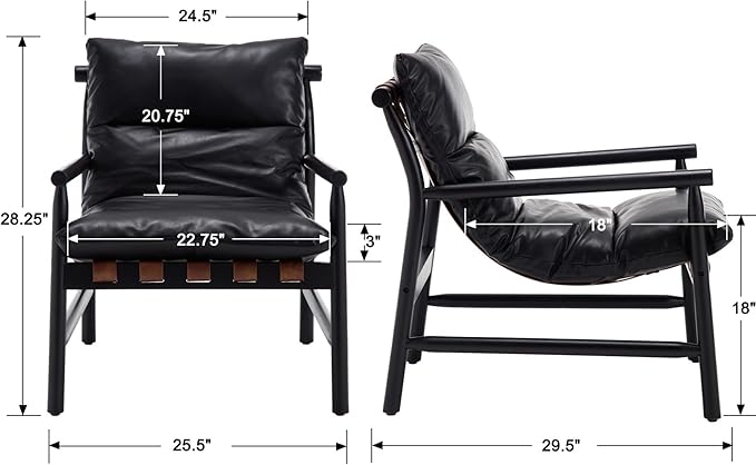 DUOMEI Faux Leather Accent Chair Mid Century Modern Living Room Chairs with Solid Wood Frame Upholstered Lounge Reading Chair Comfy Arm Chair Cozy Recliner for Bedroom/Guest Room Black