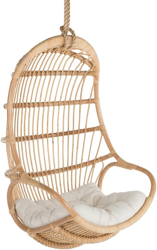 KOUBOO Hanging Rattan Swing Chair with Seat Cushion Handwoven Natural Rattan Chair Coastal Home Decor Furniture for Bedroom Living Room &amp Sun Room Natural