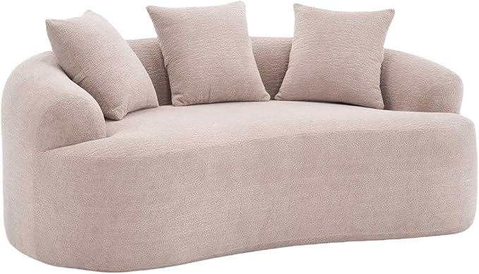 65” Warm Beige Curved Couch&amp Loveseat Sofa with 3 Pillows Compression Couch with Round Armrest Suitable for Small Space Bedroom Living Room Memory Foam Chenille No Assembly (Warm Beige)