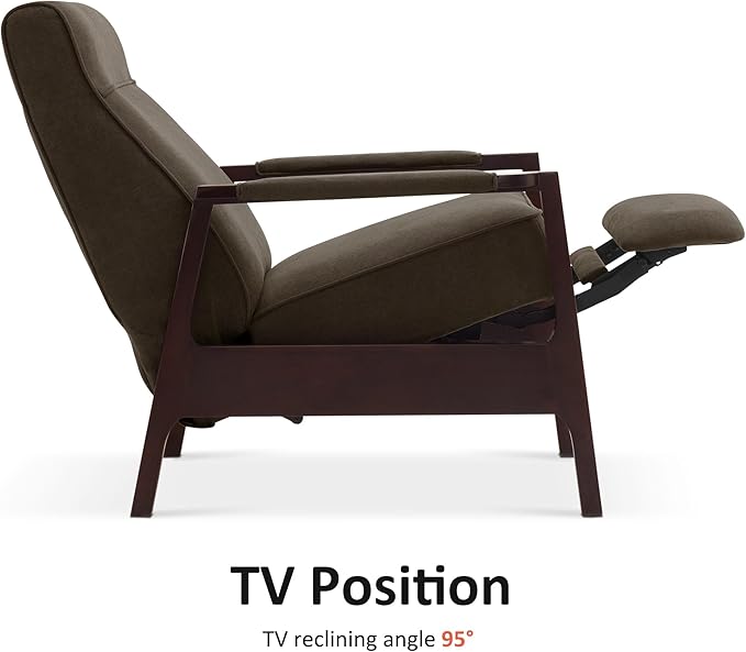 MCombo Pushback Recliner Chair with Wooden Armrests Upholstered Single Sofa Accent Chair for Living Room and Office Fabric MR097 (Coffee)