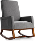 MEDIMALL Comfortable Rocking ChairModern Fabric Armchair w/Wood Base Side PocketLinen Padded Seat Suitable for Living Room Bedroom Nursery (Grey)