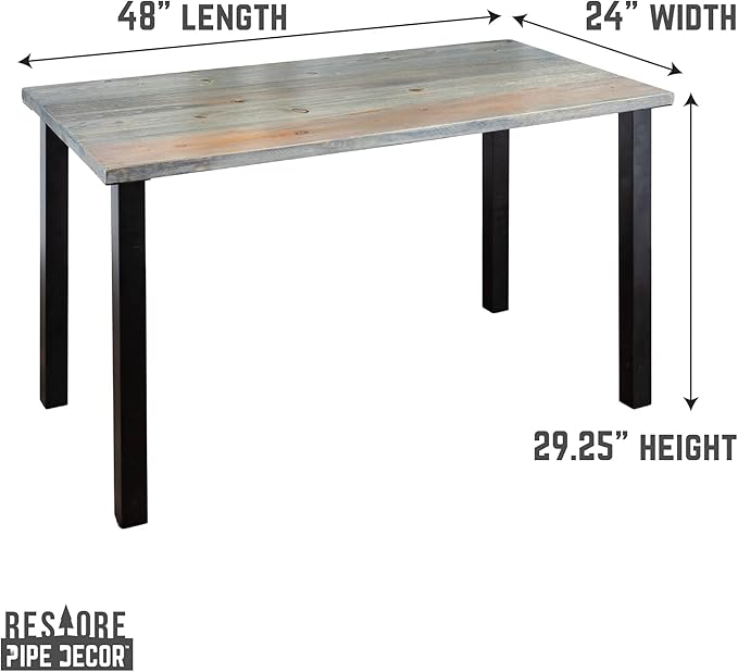 PIPE DECOR Riverstone Grey Solid Wood Rustic 48” Desk with (4) 28” Matte Black Metal Legs Industrial Desk for Home Office