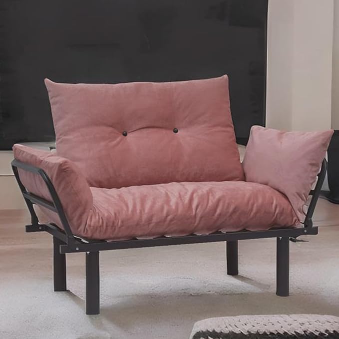 49 Mini Couch with Mattress Included Small Loveseat Sofa Chair for Small Space Oversized Accent Chair and a Half Metal Frame (Pink)