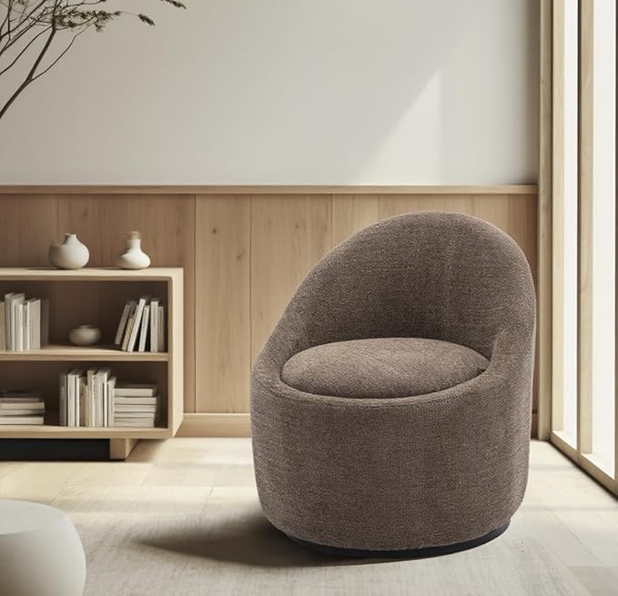 360° Swivel Accent Chair Mid-Century Modern Chair with Hidden Storge Small Swivel Chair with Arms for Living Room/Office-Brown