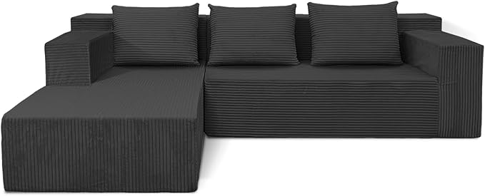 103” Modular Sectional Sofa L-Shaped Cloud Couch Boneless Comfy Corduroy Sofa with Deep Seat Modern Minimalist Upholstered Couches No Assembly Required for Living Room Bedroom Dark Grey | Friendly