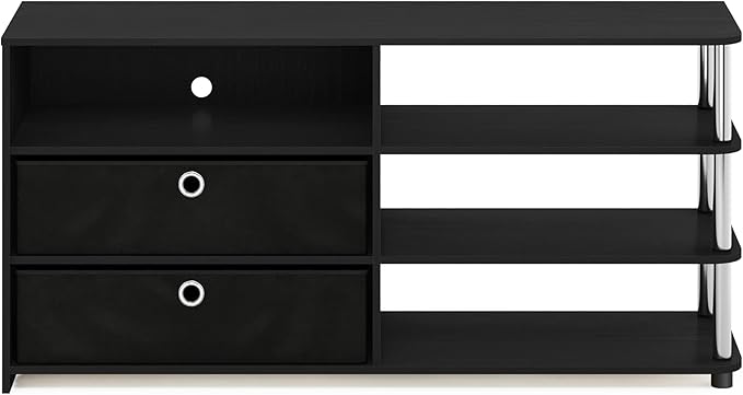 Furinno JAYA Simple Design TV Stand for up to 55-Inch with Bins Americano Stainless Steel Tubes