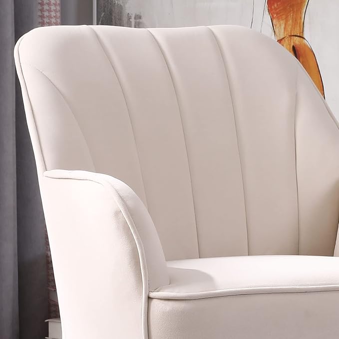 Velvet Accent Chair Set of 2Modern Comfy Upholstered Armchair Cozy Single Sofa Chairs with Gold Metal Legs for Living RoomReadingBedroomOffice(Beige)