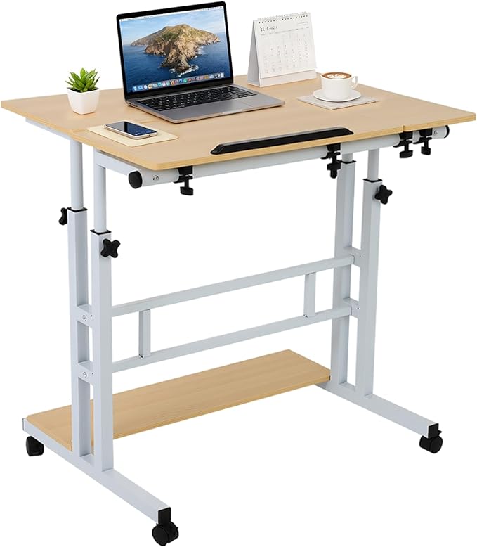 FAHKNS Small Standing Desk Adjustable Height Portable Standing Desk with Wheels Mobile Stand Up Desk for Home Reading Desk and Office Work
