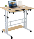 FAHKNS Small Standing Desk Adjustable Height Portable Standing Desk with Wheels Mobile Stand Up Desk for Home Reading Desk and Office Work